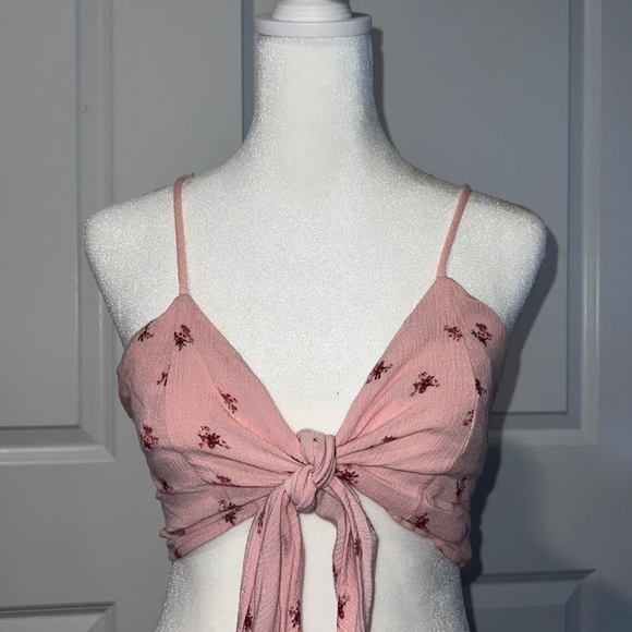Pink Flower Tie Crop Top - Picture 1 of 4